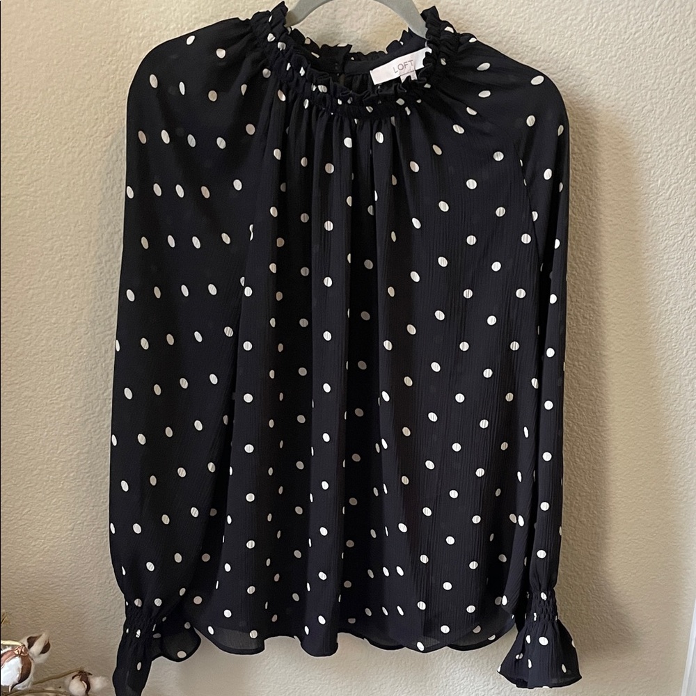 LOFT Black and White Polka Dot Blouse XXL